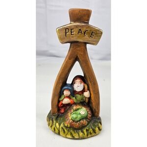 Ceramic Nativity Scene Peace Sign Religious Christmas Holiday Decoration